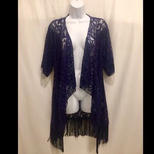 Sm Lularoe Monroe navy blue lace w fringe